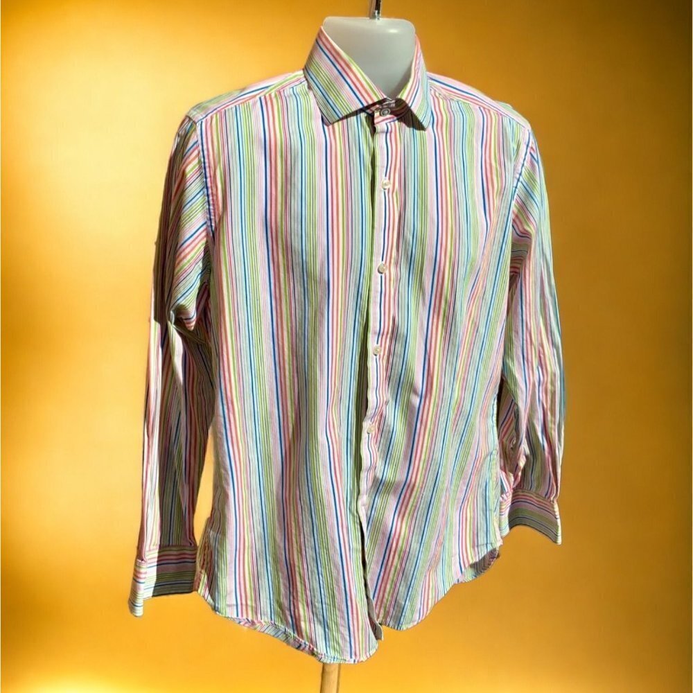 TAILORBYRD MENS LONG SLEEVE BUTTON DOWN MULTI COLOR STRIPPED SHIRT MEDIUM